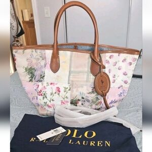 NEW Polo Ralph Lauren Floral Patchwork Reversible Medium Bellport Tote + Dustbag
